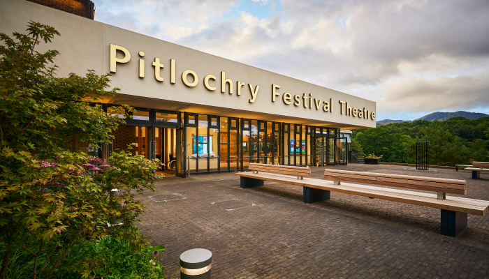 Exterior entrance with Pitlochry Festival Theatre signage above the door.